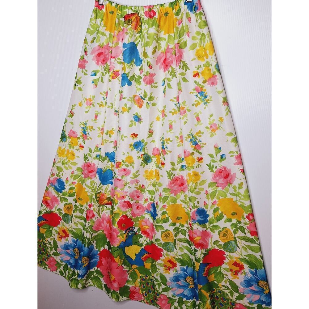 Vintage 70s Adelaar Floral Botanical Maxi Skirt Boho Colorful Peacocks Butterfly - Picture 2 of 9